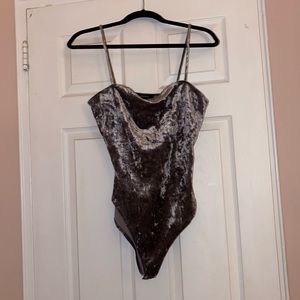 Forever 21 Grey Crushed Velvet Body Suit